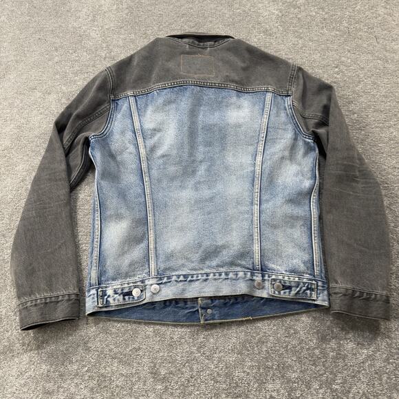 Levi’s Premium Denim Trucker Jacket Mens M Gray/Blue Colorblock Big E Distressed - Picture 2 of 12